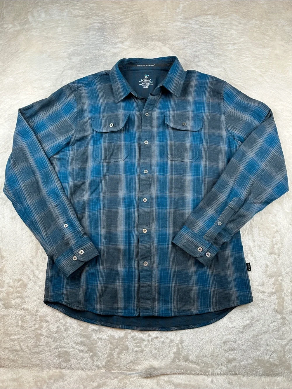 Kohl Response Shirt Mens Medium Blue Gray Plaid Long Sleeve Button Up Style 7204